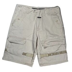 Vtg Marithe Francois Girbaud Khaki Shorts 36 x 12 Shuttle Tape Strap Baggy Jean